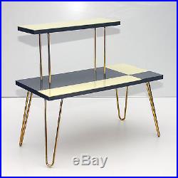 Vintage Plant Stand Table Shelf Hairpin Legs Gray Beige Mid-Century Modern 50s
