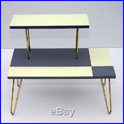 Vintage Plant Stand Table Shelf Hairpin Legs Gray Beige Mid-Century Modern 50s