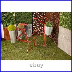 Vintage Retro Red Bicycle Plant Stand Sculptural Metal Yard Art 3-Pot Holder
