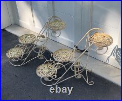 Vintage Set of 2 Cast Iron Metal Triple Plant Stands 22Tall x9Wide x27Deep