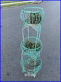 Vintage Stacked Wrought Iron Metal Basket Tall Plant Stand