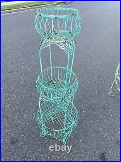 Vintage Stacked Wrought Iron Metal Basket Tall Plant Stand