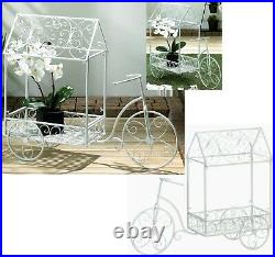 Vintage Style French Country White Bicycle Plant Stand Covered Cart House Nib