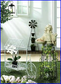 Vintage Style French Country White Bicycle Plant Stand Covered Cart House Nib