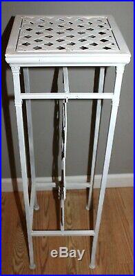 Vintage Tall Ornate Lattice Top Heavy Metal Wrought Iron 31 Plant Stand Holder
