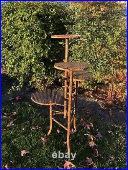 Vintage Tier Metal Lily Pad Faux Bamboo Plant Stand 39