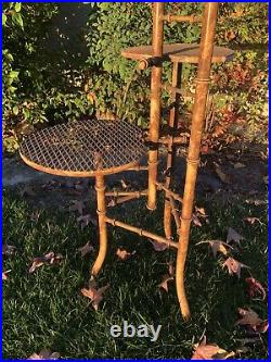 Vintage Tier Metal Lily Pad Faux Bamboo Plant Stand 39