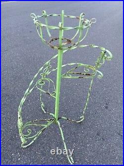 Vintage Unique 1960s Twisted Spiral Wrought Iron Plant Stand Pot Holder Legs