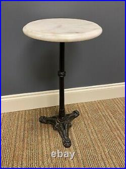Vintage Victorian Marble on Cast Iron Pedestal Round Side Table Plant Stand 60s
