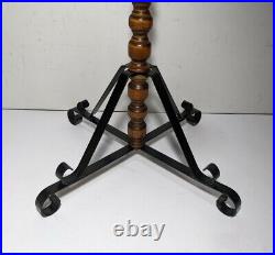 Vintage Victorian Rustic Wrought Iron & Wood Swing Arm Tiered Plant Stand Shelf