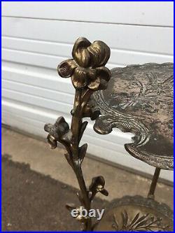 Vintage Victorian Style Two Tier Metal Plant Stand With Floral Design