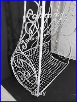 Vintage White Flower Pot Cage Shelf/Rack Plant Stand Wrought Iron Wall Hanging