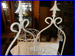 Vintage White Wrought Iron Flower Pot Stand Ornate 3' Tall Holds 4 Pots