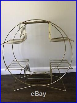 Vintage Wire Plant Stand MCM Atomic Metal Art Deco Round 4 Tier 6 Shelf Gold