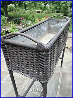 Vintage Woven Wicker Plant Stand with Metal Insert