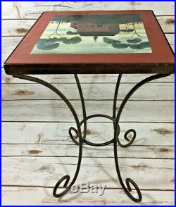 Vintage Wrought IRON SIDE TABLE Tile Top mid century farmhouse scene plant stand