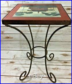 Vintage Wrought IRON SIDE TABLE Tile Top mid century farmhouse scene plant stand