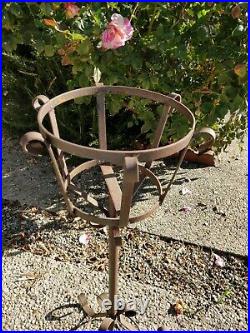 Vintage Wrought Iron Metal Basket Tall Plant Stand Pot Holder