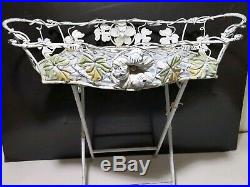 Vintage Wrought Iron/Metal Folding Tray Table Rustic White Plant Stand/Butler