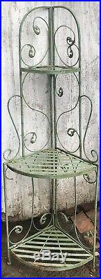 Vintage Wrought Iron Scrolled Corner Shelf Bakers Rack/Plant Stand