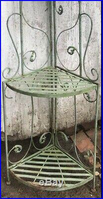 Vintage Wrought Iron Scrolled Corner Shelf Bakers Rack/Plant Stand