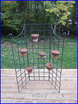 Vintage Wrought Iron Six Pot Plant Stand Garden Screen Trellis Planter Fence