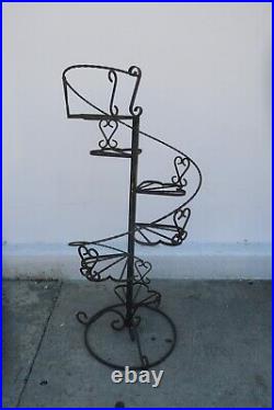 Vintage Wrought Iron Twisted Metal Spiral Plant Stand H 47.5