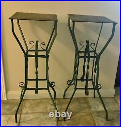 Vintage arts and crafts iron metal plant stand table