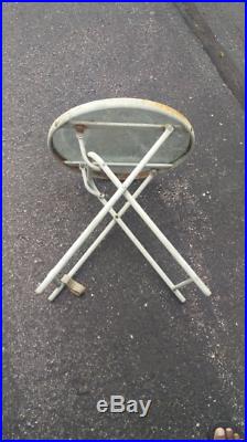 Vintage collapsible folding table, metal glass round end table plant stand patio