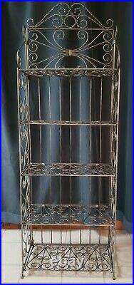 Vintage heavy ornate twisted metal rod four tier folding plant stand 60