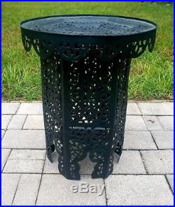 Vintage pierced metal Moroccan table plant stand End Accent Boho black