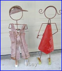 Vintage whimsical boy girl iron metal garden yard planters plant stands