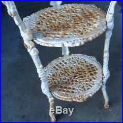 Vintage white cast iron round metal stool plant stand 3 tier garden porch patio