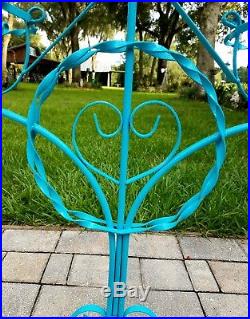 Vintage wrought iron plant stand 3 tier teal blue Mid-Century