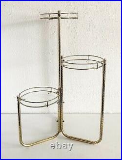 Vtg Brass Glass 3 Tier Plant Stand Table Metal Gold Boho MCM Hollywood Regency