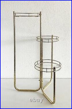 Vtg Brass Glass 3 Tier Plant Stand Table Metal Gold Boho MCM Hollywood Regency