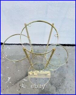 Vtg Brass Glass 5 Tier Plant Stand Table Metal Gold Boho MCM Hollywood Regency