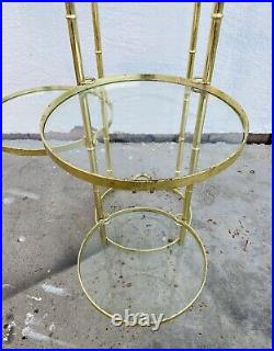 Vtg Brass Glass 5 Tier Plant Stand Table Metal Gold Boho MCM Hollywood Regency