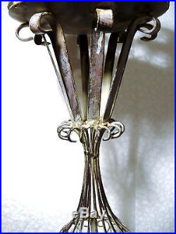 Vtg Hand Made Glass Jeweled Metal Art Deco Plant Holder Stand Trinket Dish Bowl