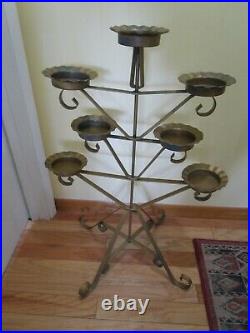 Vtg Iron metal Plant Stand 7 holder 6 rotating arms indoor outdoors 1950's