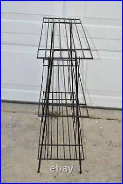 Vtg MCM Metal Wire Record Player Stand Holder Rack Cart Stand Plant Table