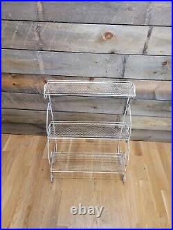 Vtg Mcm Wrought Iron 3 Tier Metal Shelf Plant Stand