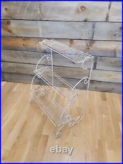 Vtg Mcm Wrought Iron 3 Tier Metal Shelf Plant Stand