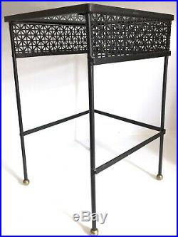 Vtg Metal Mesh Plant Stand Side Table Black 19 Glass Mid Century Modern Atomic