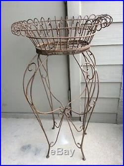 Vtg Victorian Style Wrought Iron Metal Plant Stand 41 Tall
