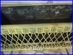 Vtg Wicker Plant stand yellow Rattan Potter Table boho victorian metal insert