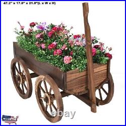 Wagon Cart Planter Box Pot Stand Grow Herbs Flowers Wood Vintage Garden Decor