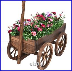 Wagon Cart Planter Box Pot Stand Grow Herbs Flowers Wood Vintage Garden Decor