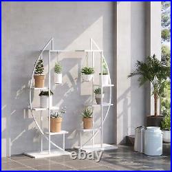 White 5-Tier Metal Plant Stand Half Moon Shape Flower Pot Display Shelf WithHanger