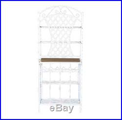 White Bakers Racks Kitchen With Wine Storage Metal Shelf Plant Stand Country NEW